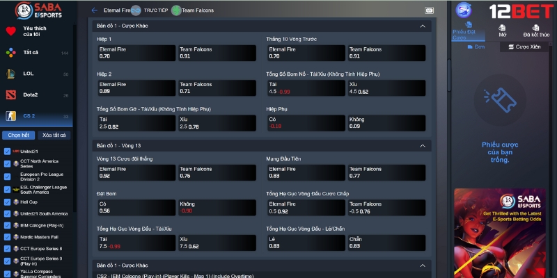 Các loại cược Counter-Strike 2 hấp dẫn Trên 12BET