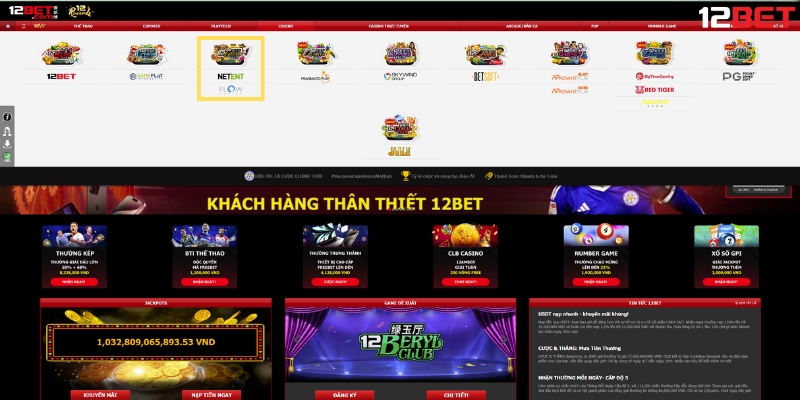 Sảnh Game Casino Netent Tại 12BET