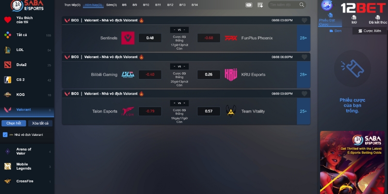 Valorant 12BET diễn ra nhiều giải đấu kịch tính